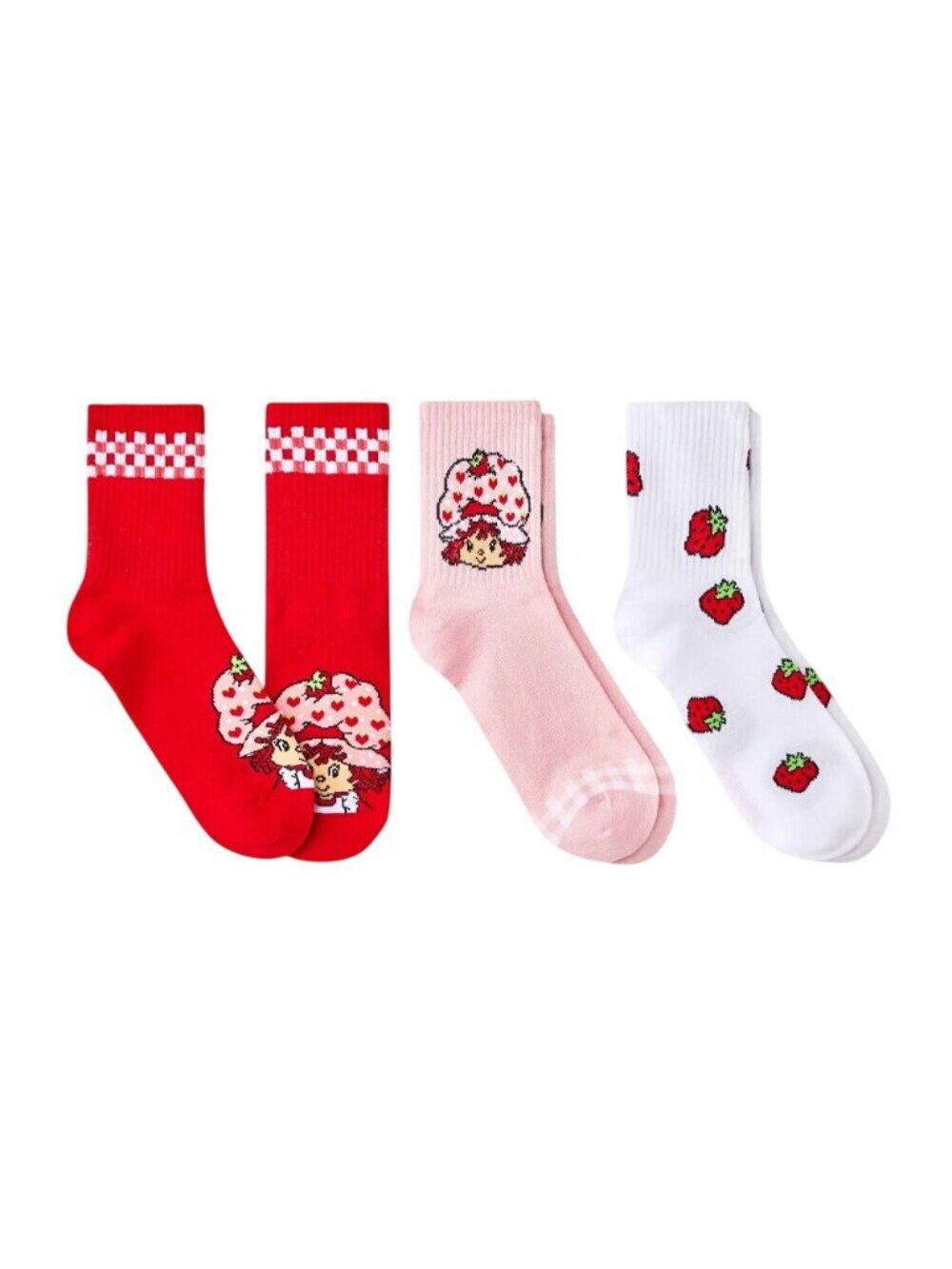 NWT High Point Design Strawberry Shortcake 3-Pack Mid Crew Socks Pink Multi S